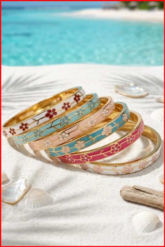 Thai Geëmailleerde Bloem Bangle Armband