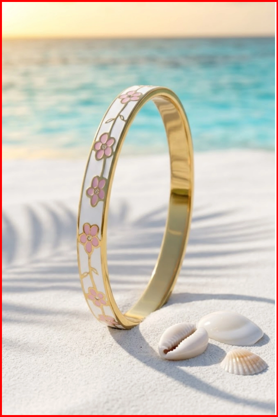 Thai Geëmailleerde Bloem Bangle Armband