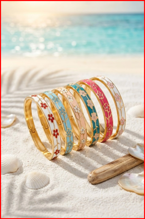 Thai Geëmailleerde Bloem Bangle Armband