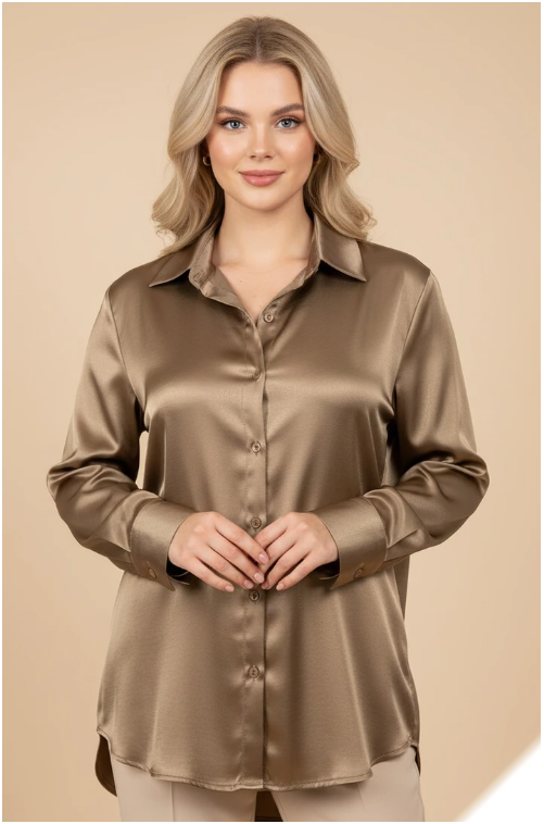 Comfortabele effen satijnen blouse