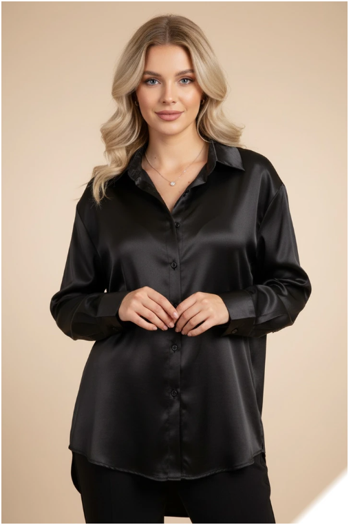 Comfortabele effen satijnen blouse