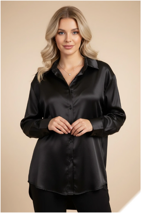 Comfortabele effen satijnen blouse