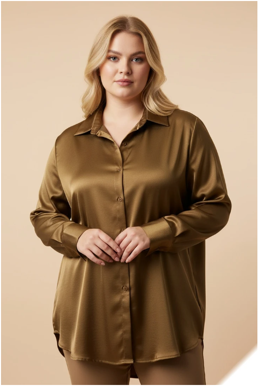 Comfortabele effen satijnen blouse
