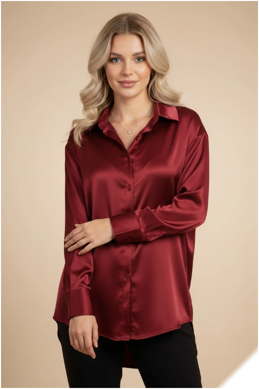 Comfortabele effen satijnen blouse