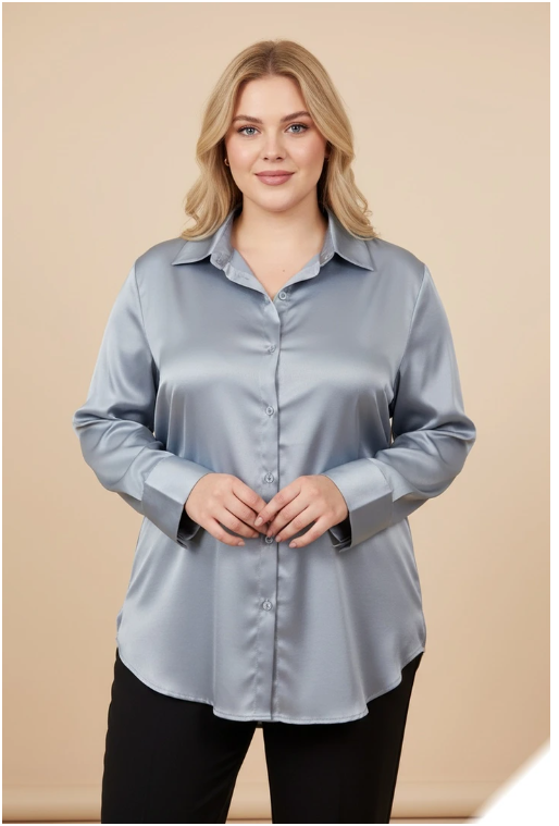 Comfortabele effen satijnen blouse